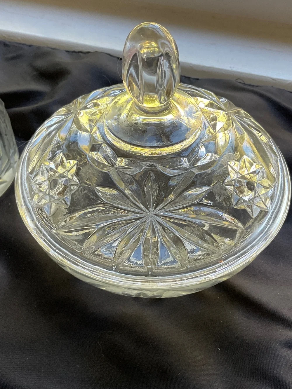 Clear Cut Glass Candy Dish and lid less Jar - Elegant Crystal-Style Home Dining